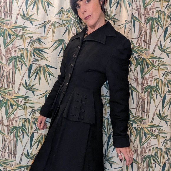 40s GOTH Black Wool Princess Coat sz XS Jaunty Juniors Mint Cond Warm & Elegant! - Picture 7 of 8